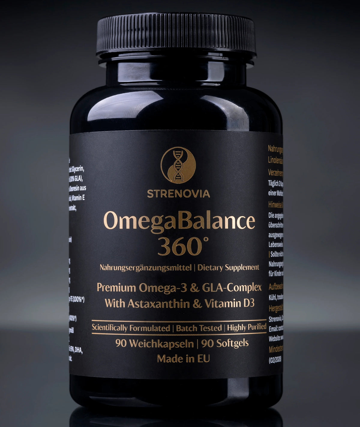 OmegaBalance 360° – schwarze Dose mit 90 Weichkapseln